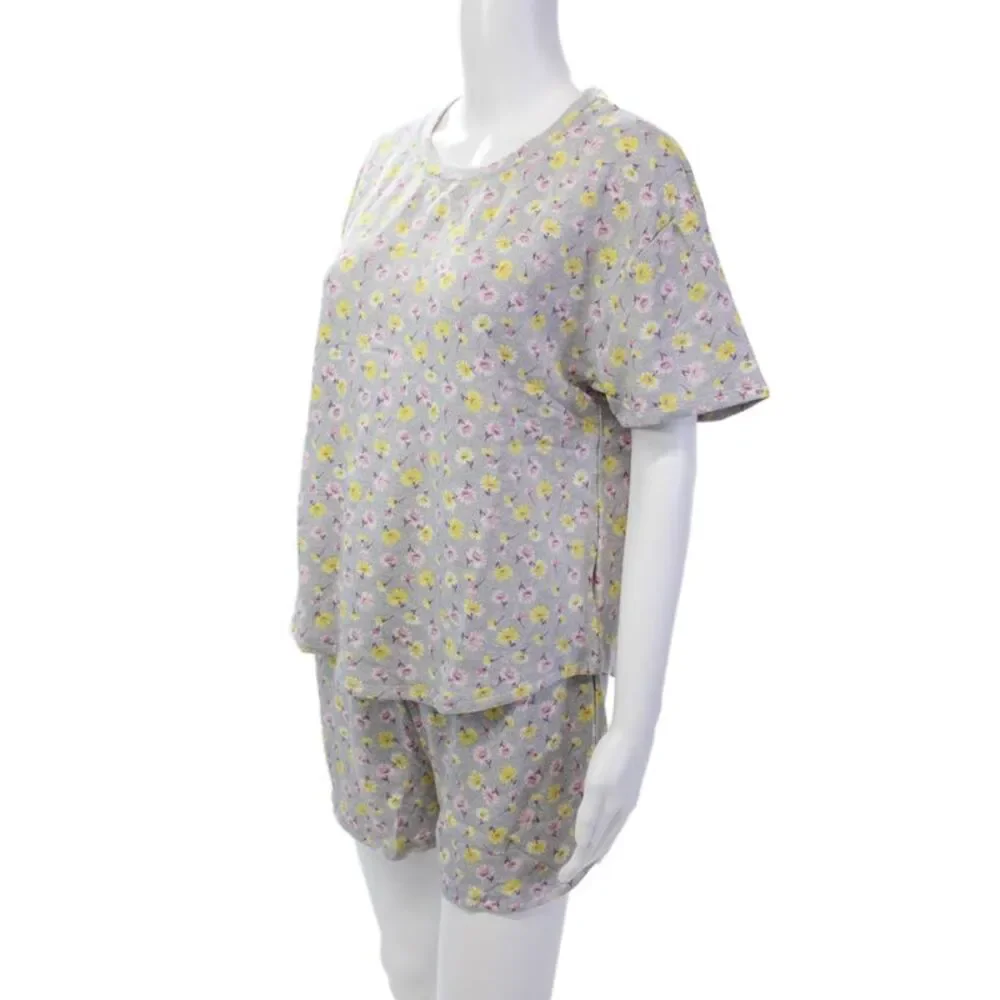 Emerson Road Womens Short Sleeve Floral Pajama Shirt Shorts Set Gray Size Large